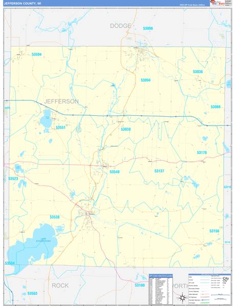 Jefferson County Wi Zip Code Wall Map Basic Style By Marketmaps Mapsales