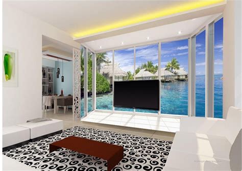 Custom 3d Wallpaper Window Seaside Huts Landscape Backdrop Custom 3d
