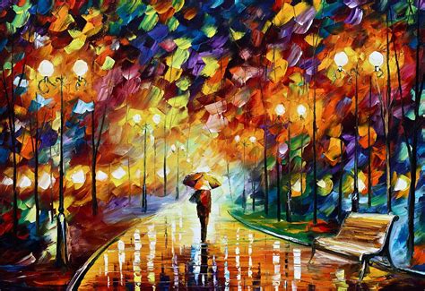 Rainy Park Painting By Leonid Afremov