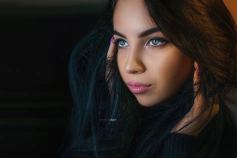 2048x1502 Woman Face Model Girl Blue Eyes Black Hair Wallpaper