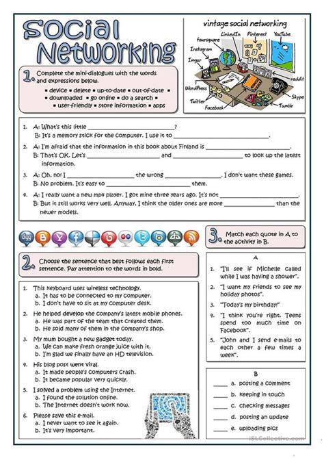 Social Networking Worksheet Free Esl Printable Worksheets Made By