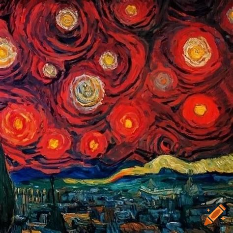 Vibrant Red Rendition Of The Starry Night