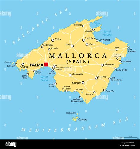 Carte Politique De Majorque Avec La Capitale Palma Et Les Villes