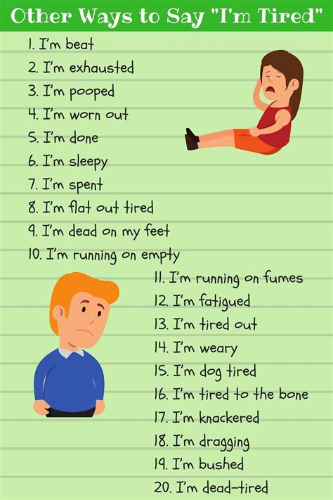 Other Ways To Say Im Tired English Vocabulary Words English