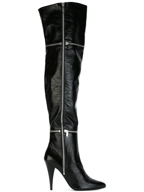 Saint Laurent Leather Fetish Thigh High Boots In Black Lyst