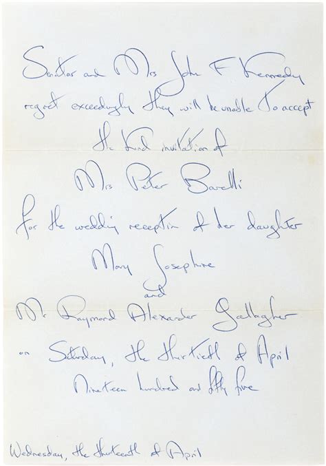 In many cases, you may want to explain why you are not able to attend. Sold Price: Lengthy and Early Jackie Kennedy ALS ...