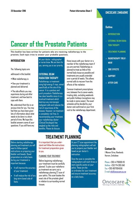 Prostate Cancer Information Sheet Oncocare Zimbabwe