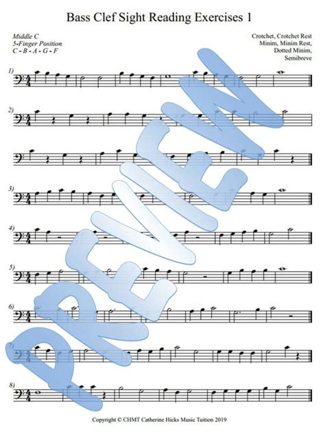 Bass Clef Sight Reading Exercises 1 Made By Teachers