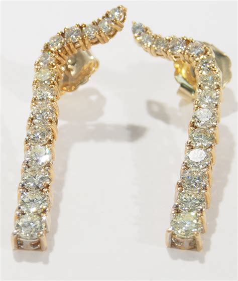 K Dangle Diamond Earrings Drop Yellow Gold Ebay