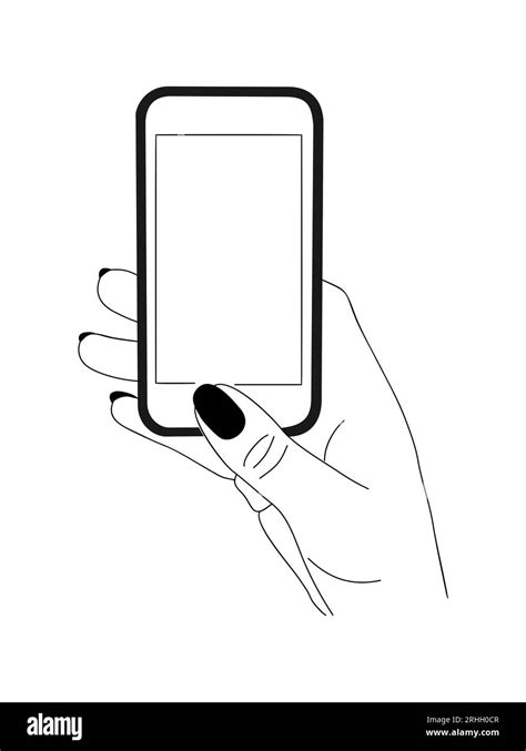 Female Hand Holding Mobile Phone Line Art Vector Stock Vector Image