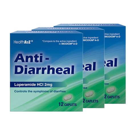 Healtha2z Anti Diarrheal Loperamide Hci 2mg 12 Caplets 1 Pack 3 Packs