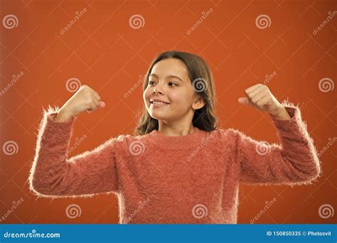 Mentally Strong Feeling Strong Child Cute Smiling Girl Show Biceps