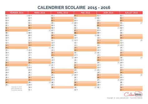 Calendrier Scolaire Semestriel 2015 2016 Version Vierge