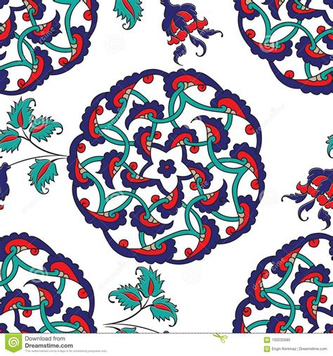 Turkish Iznik Tile Seamless Islamic Pattern With Oriental Curve Stock