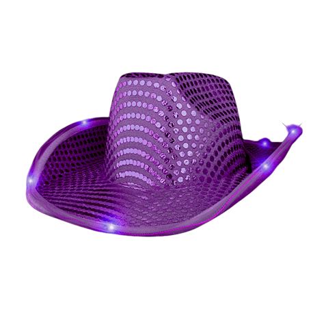 Halloween Led Flashing Cowboy Hat With Purple Sequins Best Glowing
