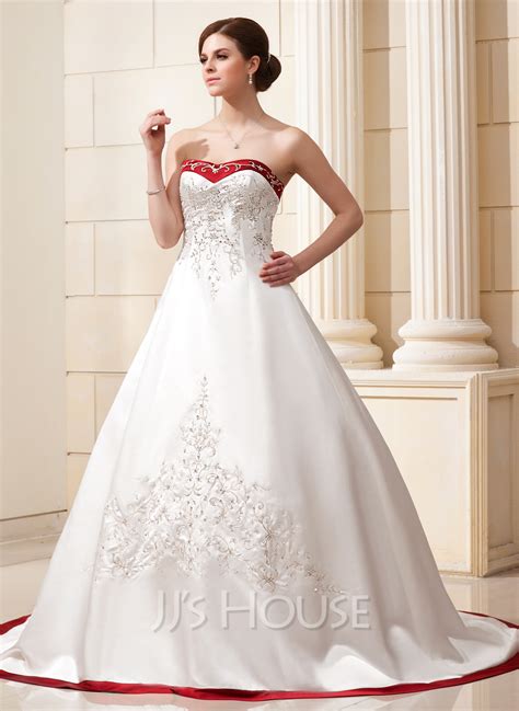 Ball Gown Sweetheart Chapel Train Satin Wedding Dress With Embroidered