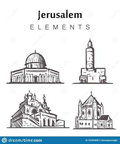 Jerusalem Sketch Skyline Jerusalem Israel Hand Drawn Illustration