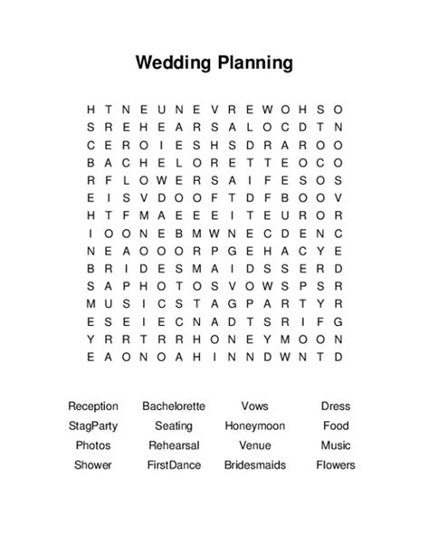 Wedding Planning Word Search