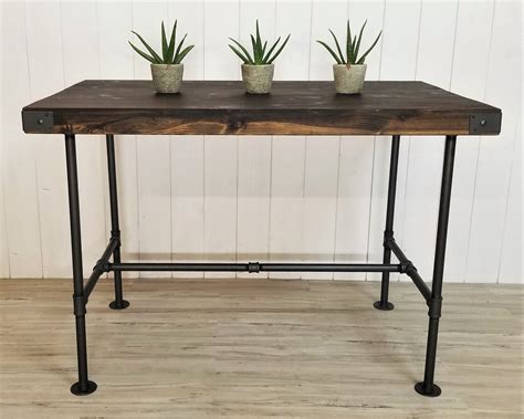 Sale Rustic Industrial Bar Height Table Wood And Steel Pipe Pub Etsy