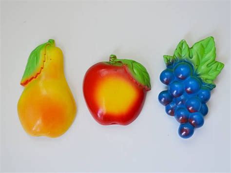 Chalkware Fruit Set Apple Pear Grapes Wall Decoration Hanger Etsy