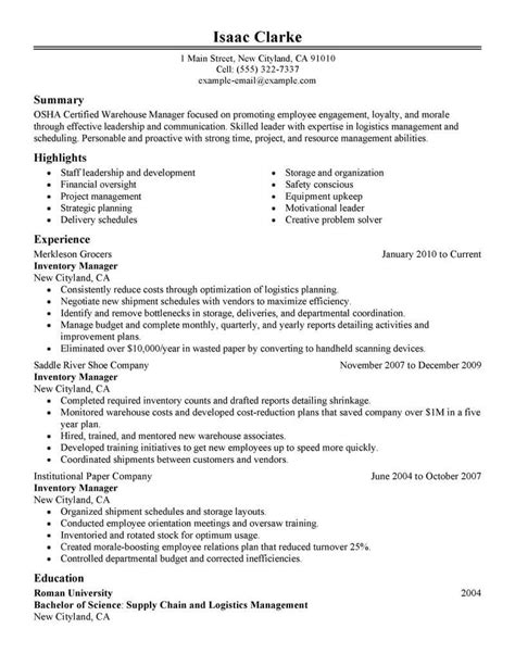Inventory associates work in the warehouse of a retail facility, helping to make sure inventory is complete and accurate. Best Inventory Manager Resume Example From Professional ...