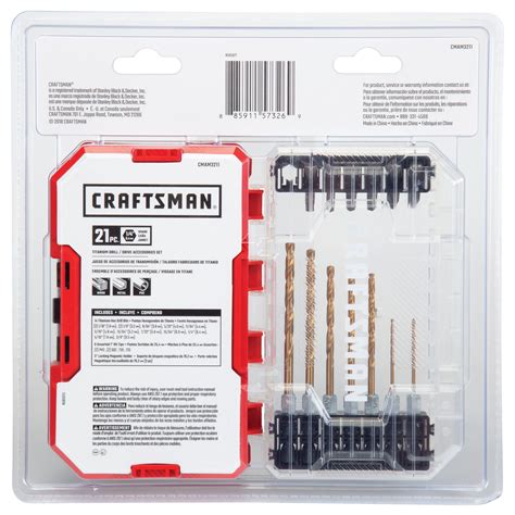 Drill Bit Setscrewdriver Set Titanium Nitride Coated 21pc Craftsman