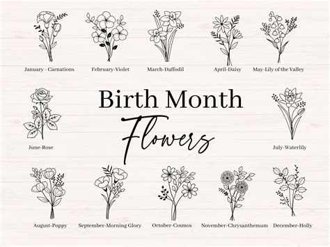 Birth Month Flowers Svg Png Dxf Birth Month Flower Etsy Canada