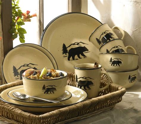 Save on rustic dinnerware, wildlife dinnerware, moose & bear dish sets, pine cone dishes, antler flatware, rustic table linens and wildlife glassware at the cabin shop. bear dinnerware set - Google Search | great ideas ...