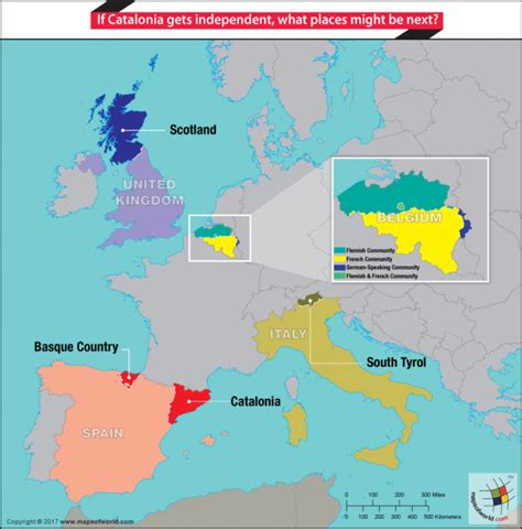 Map Of Europe Highlighting Countries Where Some Regions Might Ask For