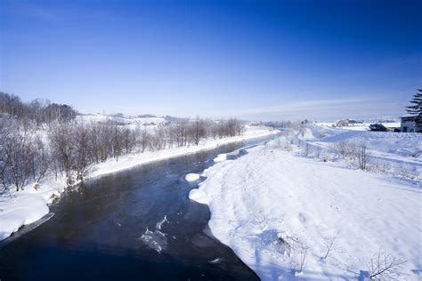 ゆんフリー写真素材集 No 3244 凍れる川 日本 北海道