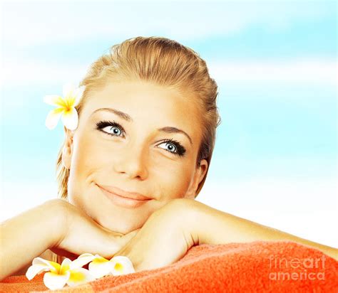 Woman On Spa Massage Bed On The Beach Photograph By Anna Om Fine Art
