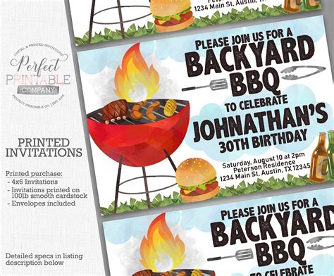Backyard BBQ Invitation, BBQ Birthday Invitation, BBQ Party Invitation, Cookout Invitation 