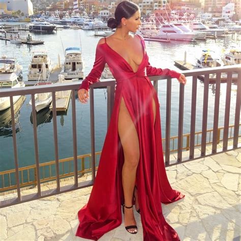 2018 New Fall Back Bow Hot Sexy Maxi Dess Long Sleeve Plunge Neckline