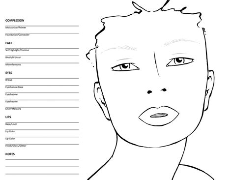 Blank Face Chart Sketch Coloring Page Com Imagens Rosto Para Maquiar