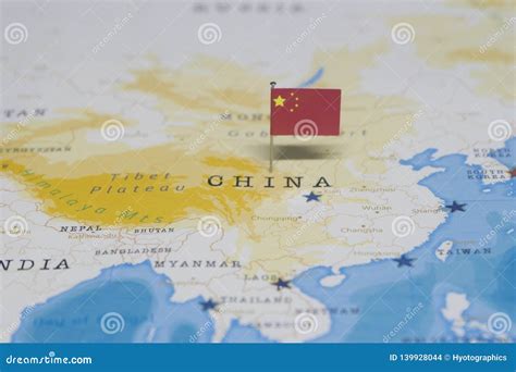 The Flag Of China In The World Map Stock Photo Image Of Locations