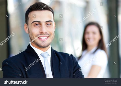 Two Business People Smiling Outdoor Modern Stock Photo 177634628