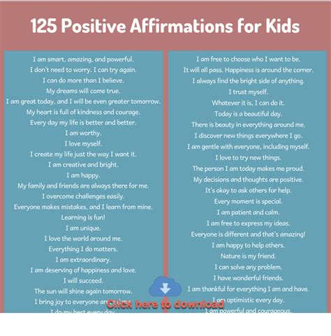 125 Positive Affirmations For Kids Uplifting Sayings Children Can Use