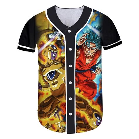 Anime toys, superhero action figures, and more are in stock at tesla's toys. Dragon Ball Z Goku Blue VS Frieza Gold Baseball Jersey - Shop DBZ Clothing & Merchandise