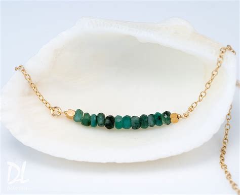Raw Emerald Bar Necklace 14k Gold Filled Gemstone Bar Etsy Gemstone