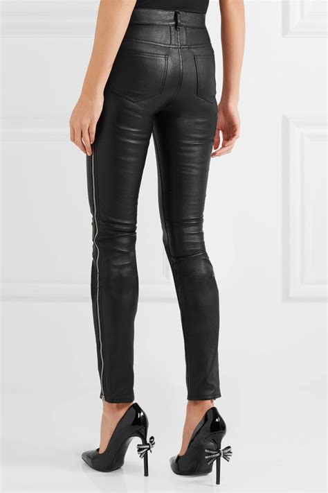 Lyst Saint Laurent Zip Detailed Leather Skinny Pants In Black