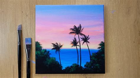 Acrylic Painting Sunset Beach Palm Trees Simple Sunset Painting On