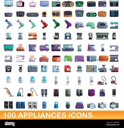 100 Appliances Icons Set Cartoon Illustration Of 100 Appliances Icons