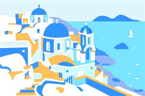 Santorini Island Greece Vector Illustration Rectangular Adver