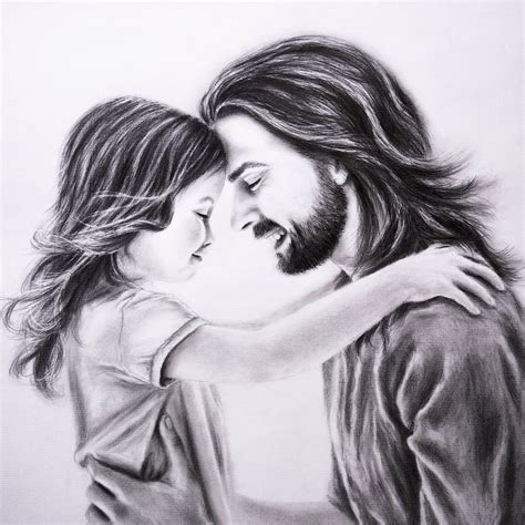 Jesus And The Child Drawing Print Jesus Portrait Jesus And Etsy