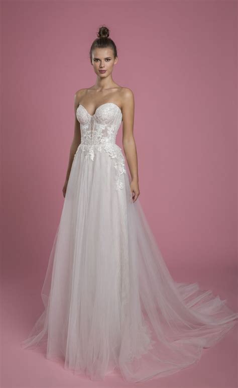 Strapless A Line Sequin Wedding Dress With Lace Underlay And Tulle Skirt Kleinfeld Bridal