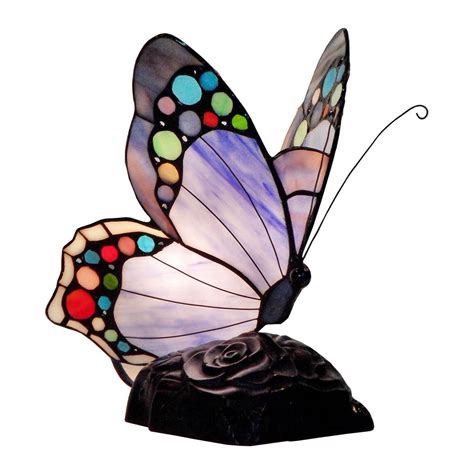 Tiffany Style Stained Glass Butterfly Table Lamp Type E Purple
