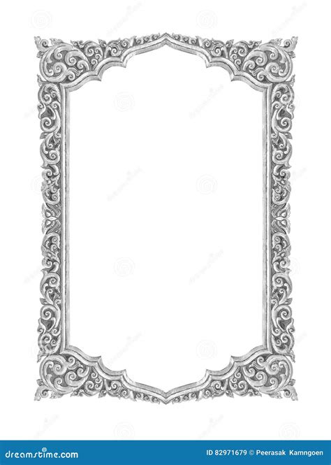 Old Decorative Silver Frame Handmade Engraved Isolated On W Stock