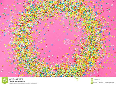 Frame Made Of Colored Confetti Pink Background Stock Photo Image Of