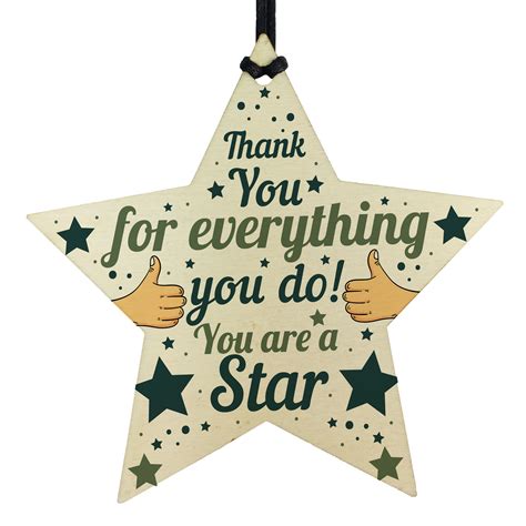 Wood Star Plaque Thank You T For Colleague Volunteer Teacher