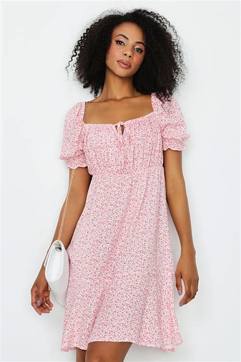 Pink Milkmaid Ditsy Tea Dress Womens Dresses Select Fashion Online